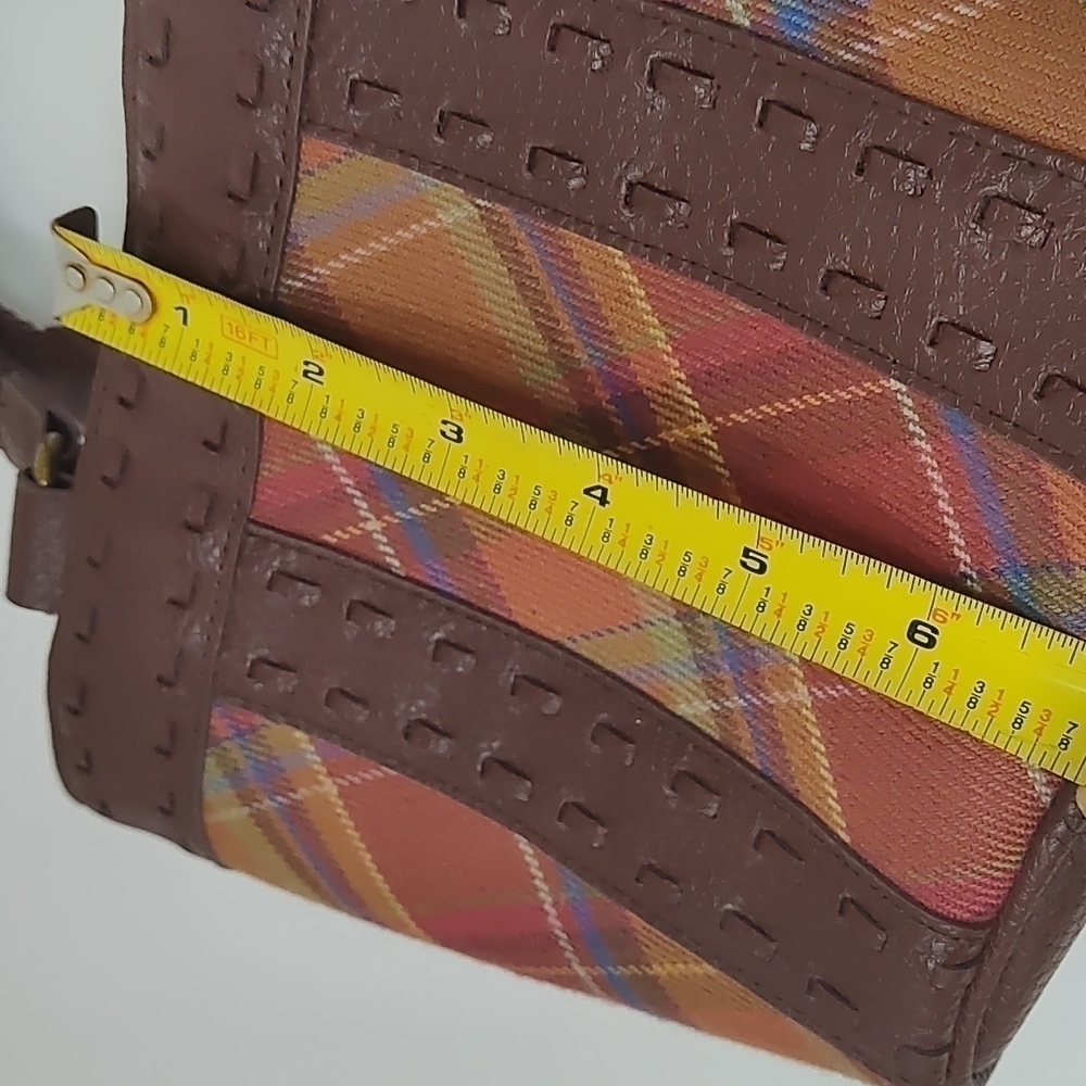 Leather and Fabric Plaid Bucket Bag - Picture 8 of 8
